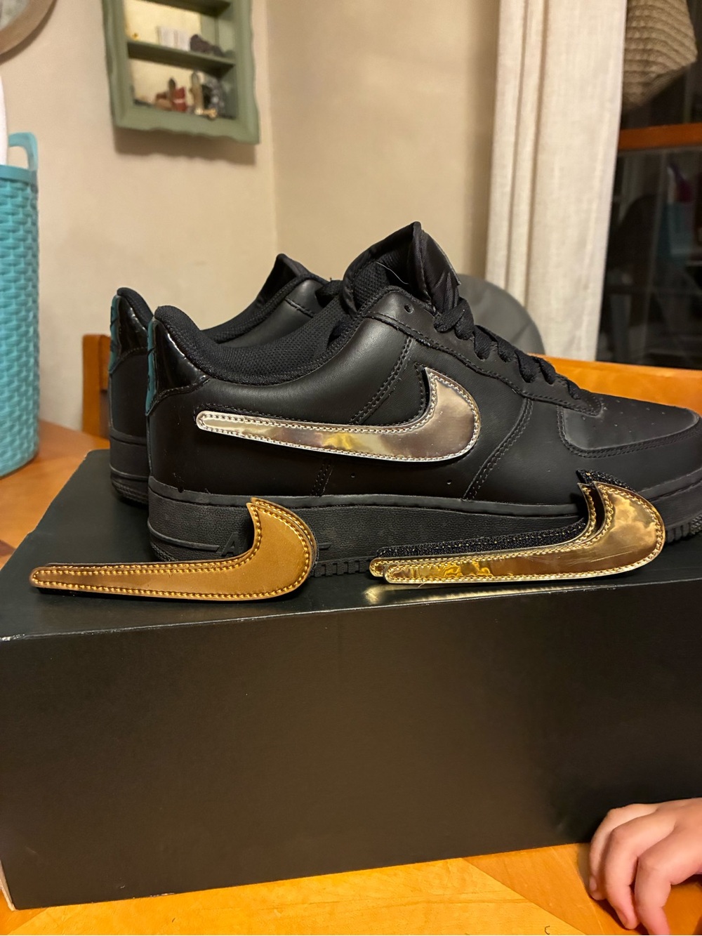 Nike Men’s Black Sneakers with Metallic Gold & Silver Swoosh